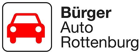 Ein stilisiertes rotes Auto, neben dem "Bürgerauto Rottenburg" steht