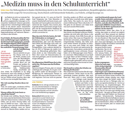Ein Bild des Zeitungsartikels über Lisa Federle